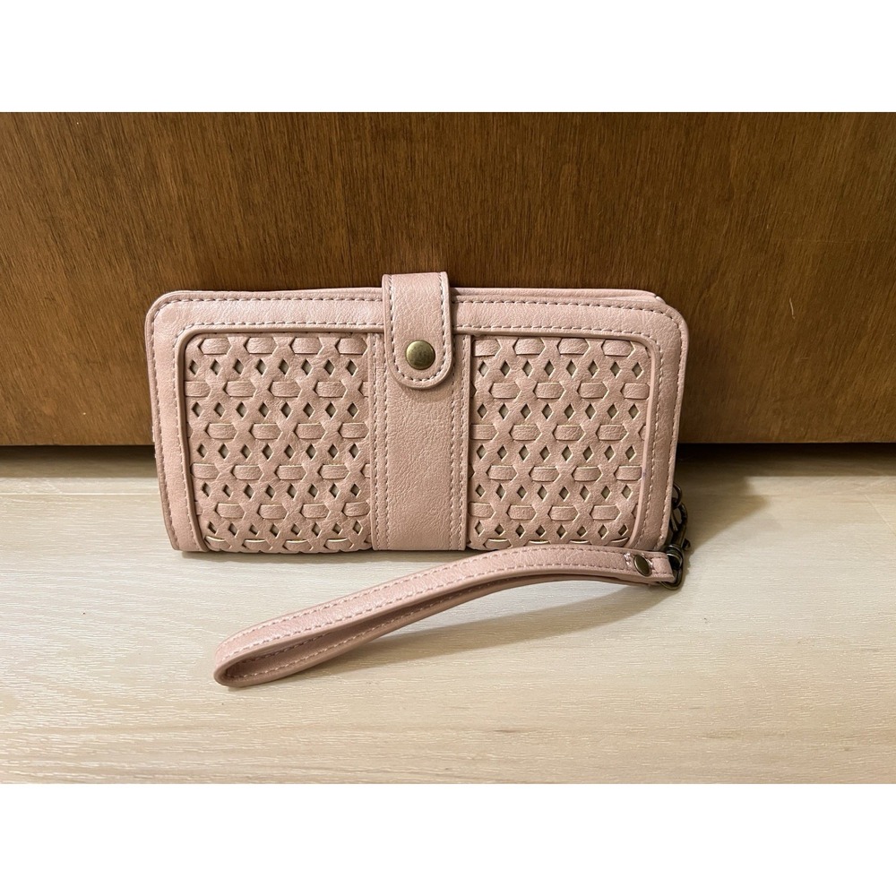 Maurices Women's Pink Woven‎ Wallet With Wrist Strap